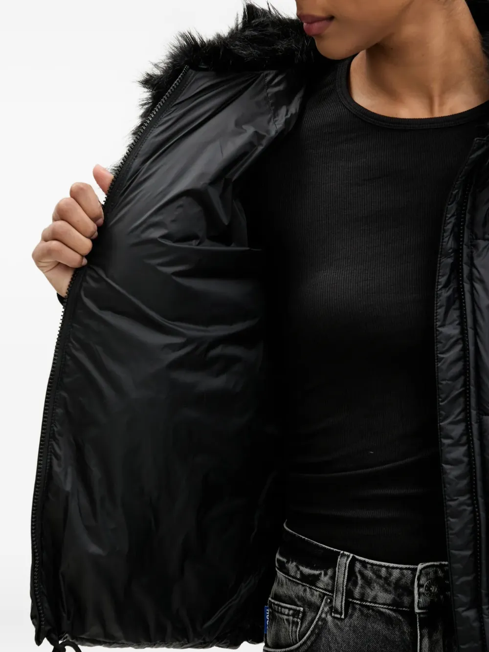 Hugo Boss Fur-collar Puffer Jacket In Black