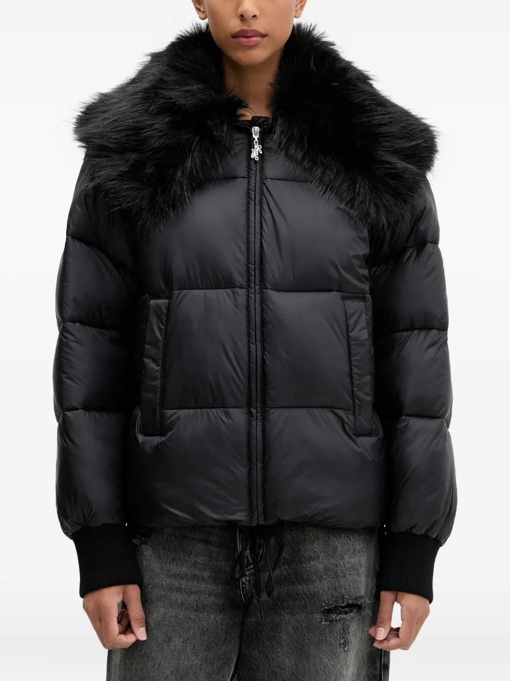 Hugo Boss Fur-collar Puffer Jacket In Black