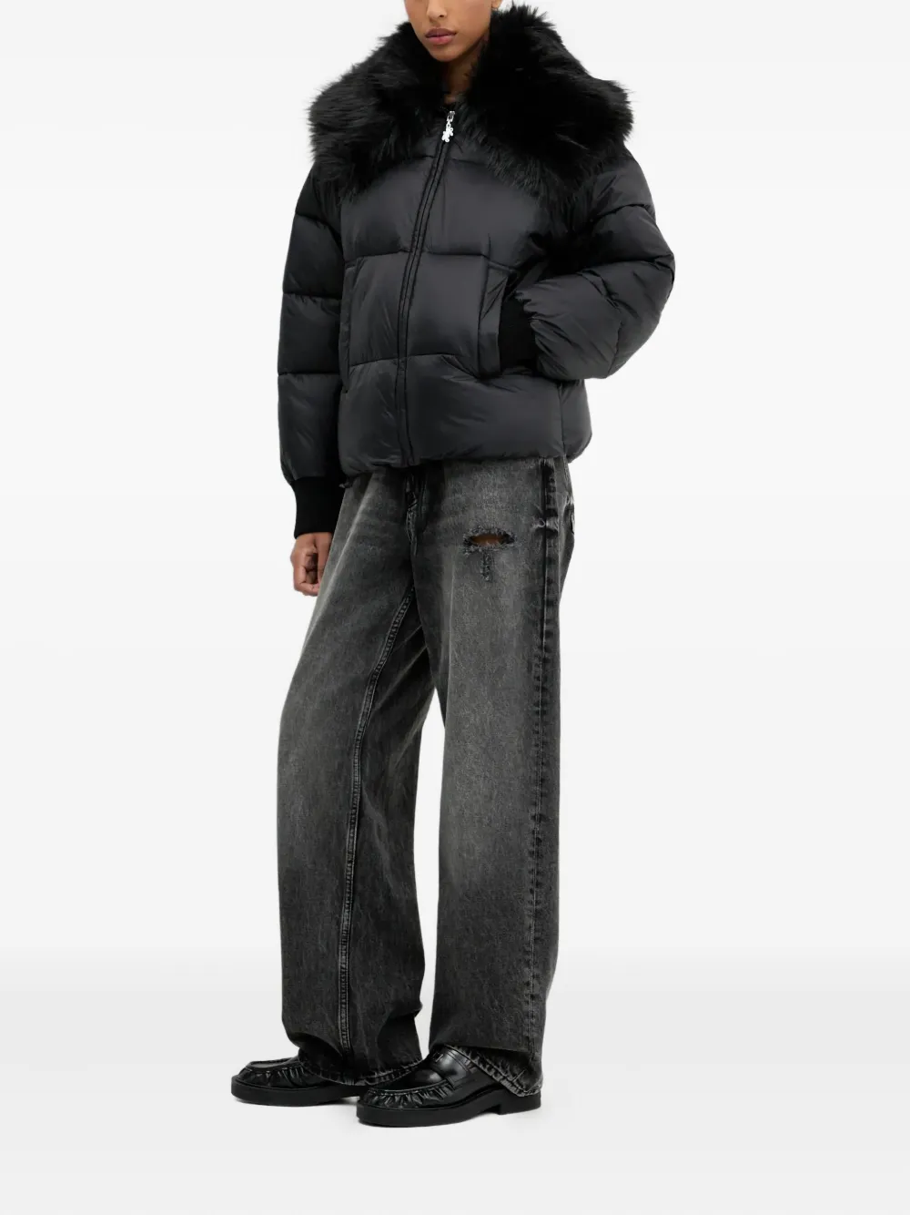 Hugo Boss Fur-collar Puffer Jacket In Black