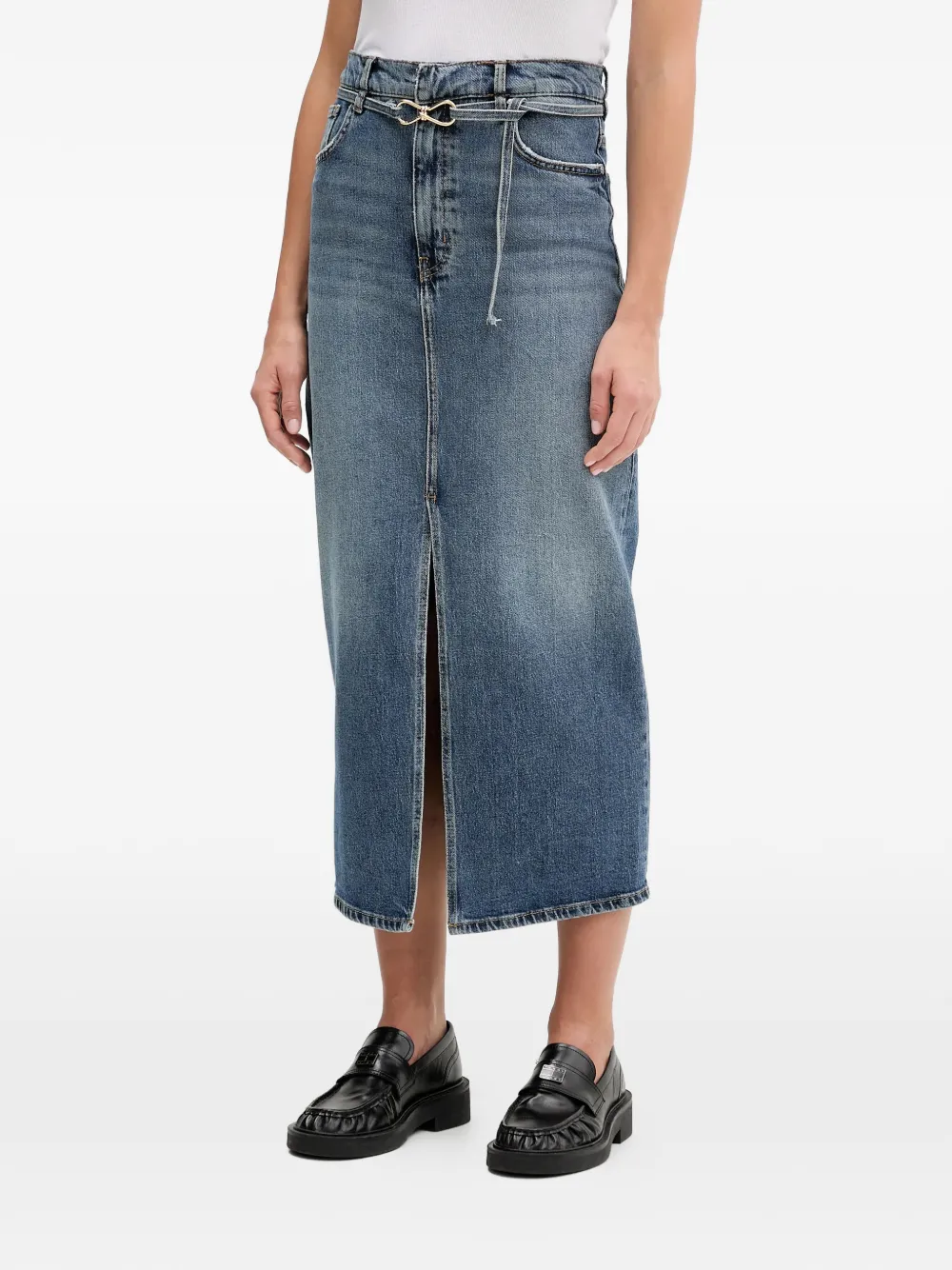 Hugo Boss Front-split Denim Midi Skirt In Blue