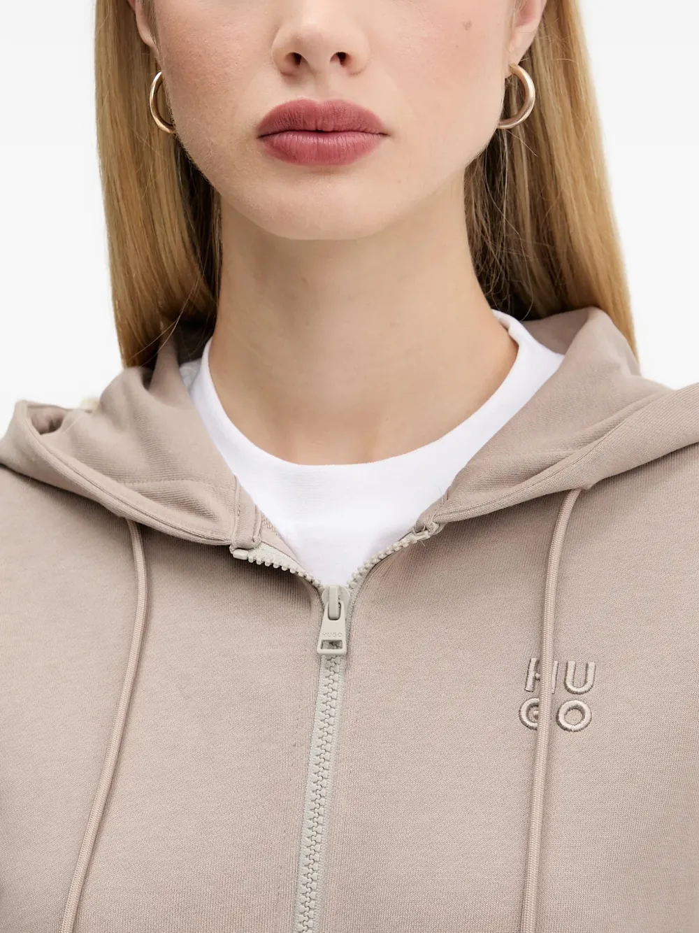 Hugo Boss Zip Hooded Hoodie In Neutral