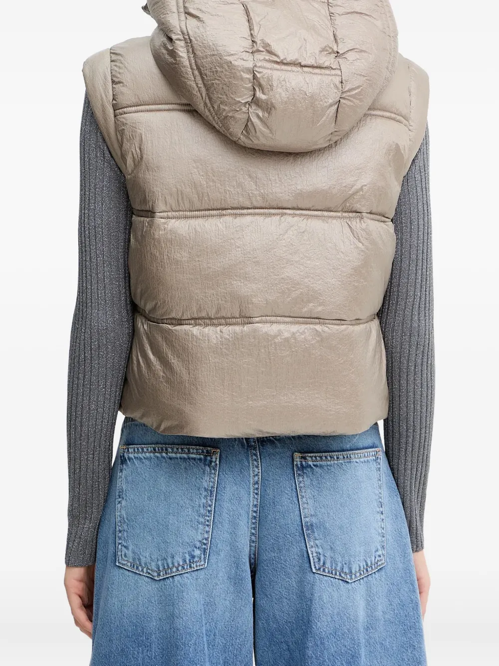 Guess Usa Hooded Quilted Gilet In Brown