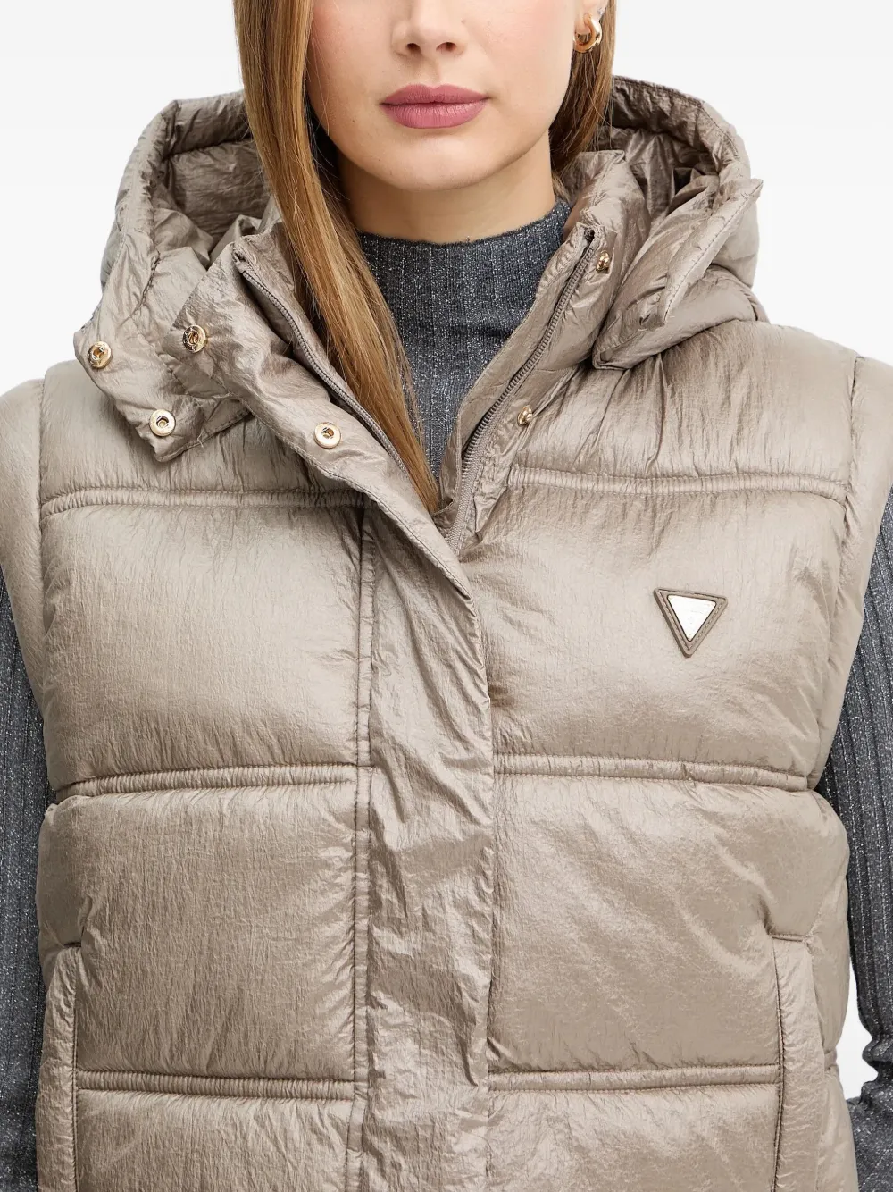 Guess Usa Hooded Quilted Gilet In Brown
