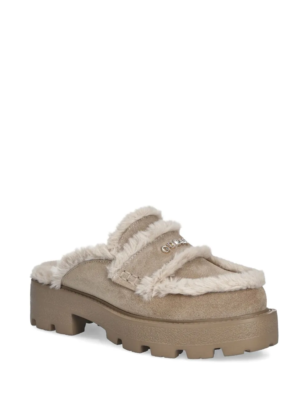 Guess Usa 45mm Yaneta Logo Faux-fur Mules In Neutral