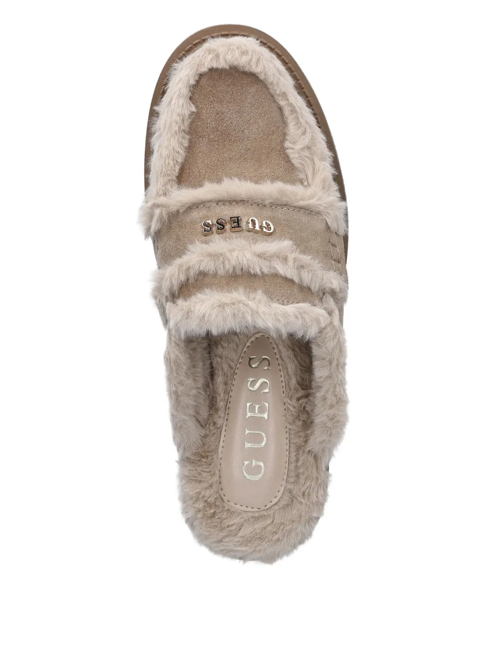 GUESS USA 45mm Yaneta logo faux-fur mules Beige