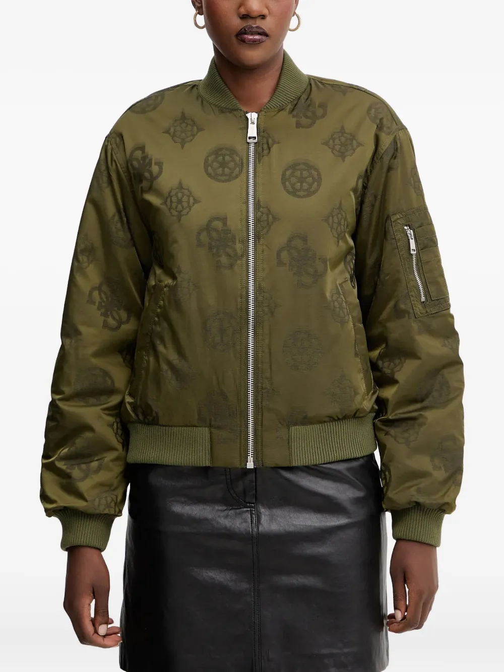 Guess Usa Patterned Bomber Jacket In Green
