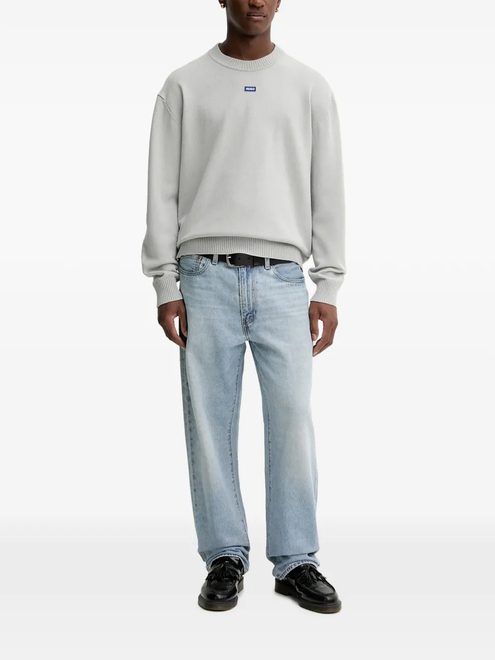 HUGO crew-neck logo-patch sweater - Grijs