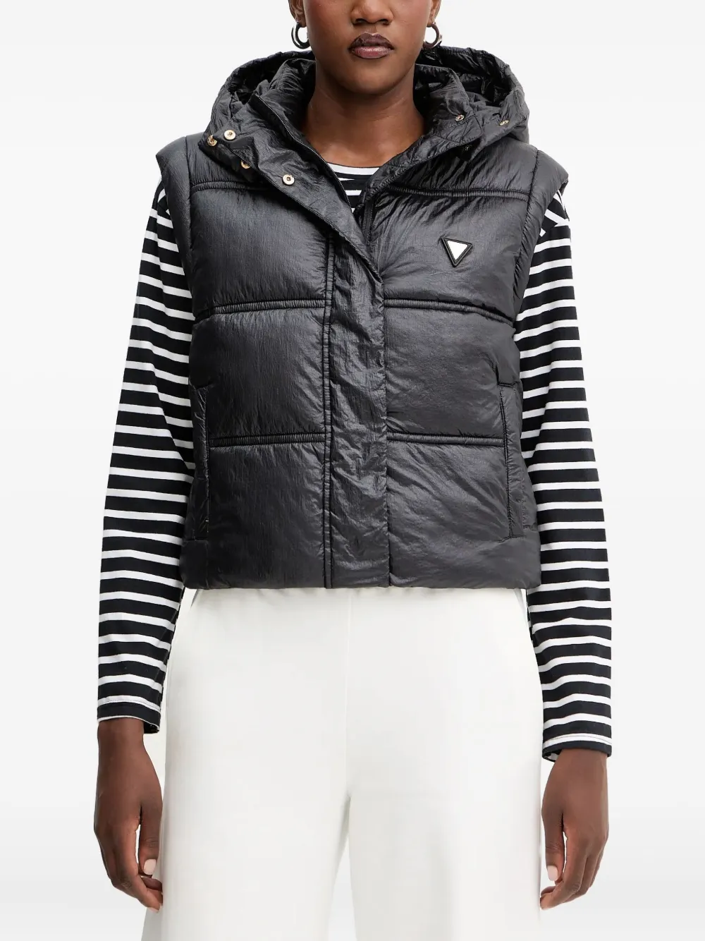 Guess Usa Hooded Quilted Gilet In Black