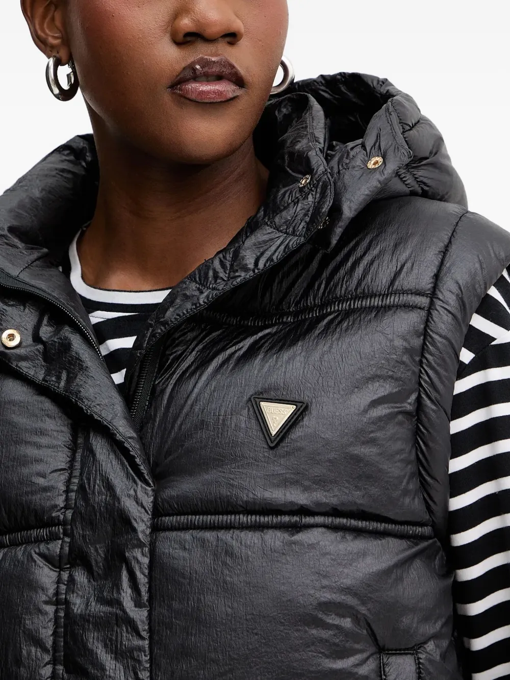 Guess Usa Hooded Quilted Gilet In Black