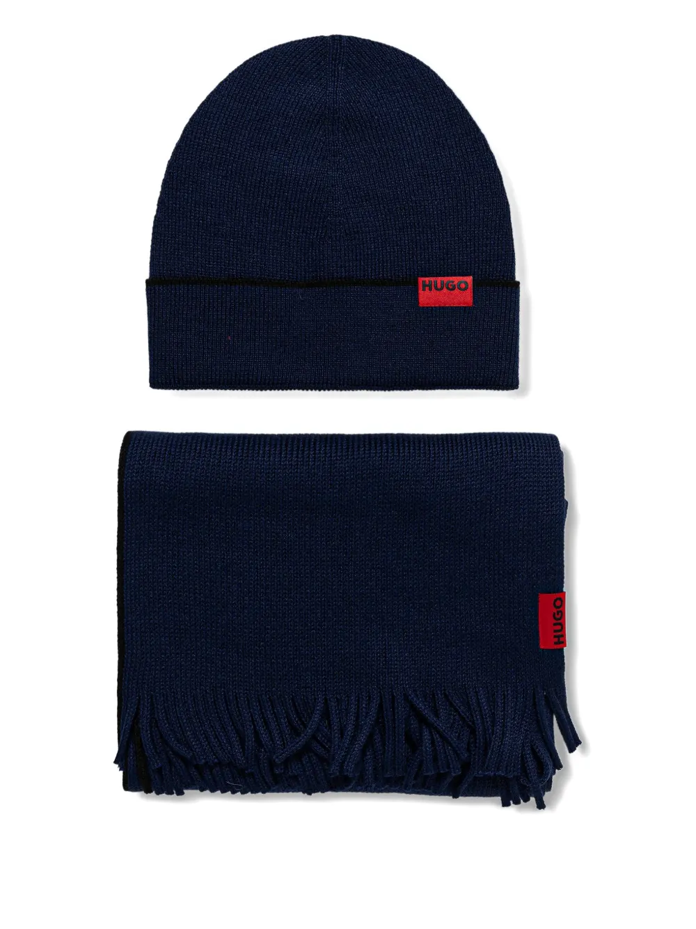 HUGO logo-detail fringed beanie set | Blue | Image 1