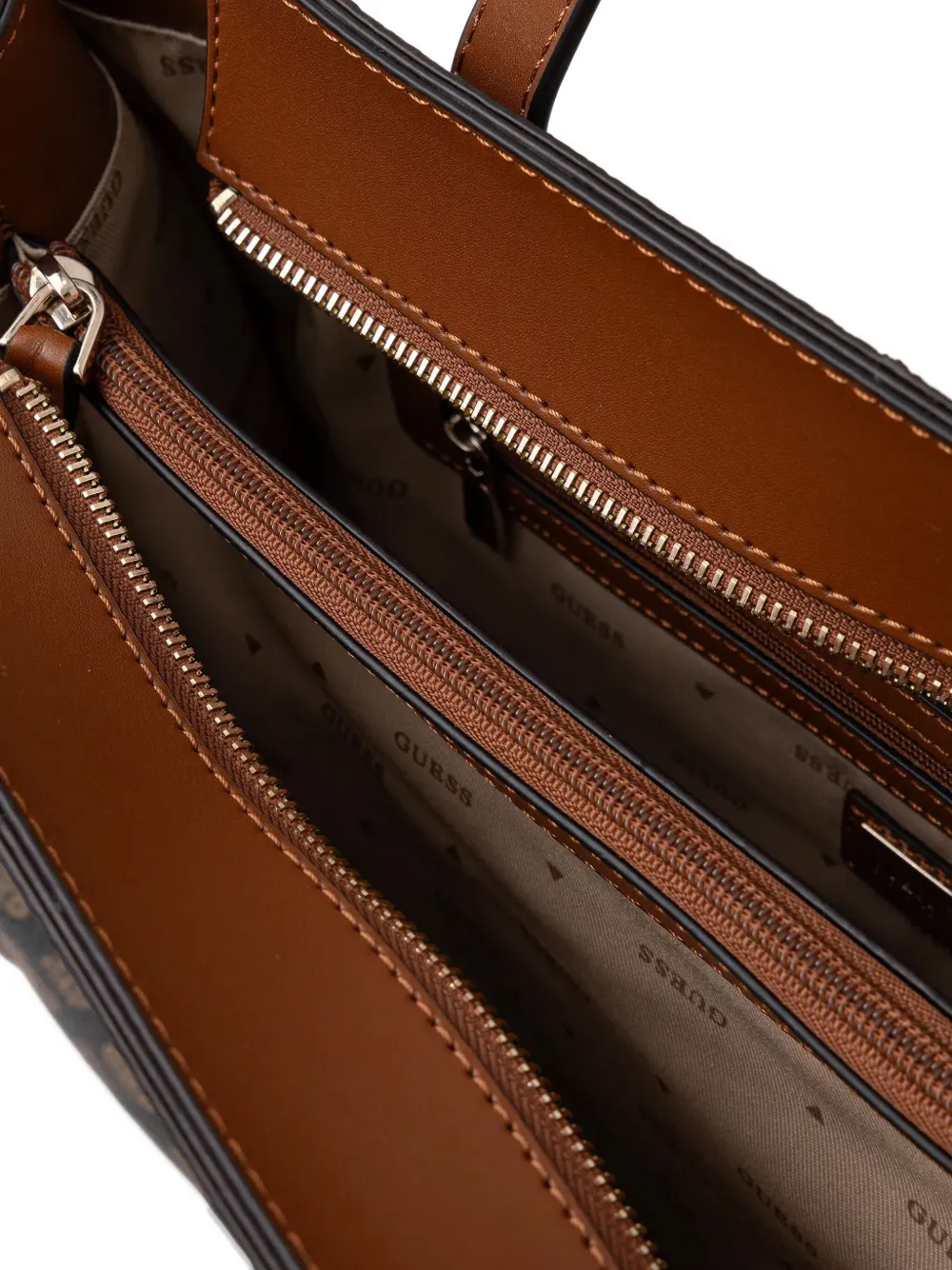 Guess Usa Monogram-pattern Logo-details Tote Bag In Brown