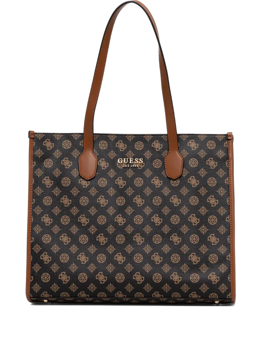 Guess Usa Monogram-pattern Logo-details Tote Bag In Brown