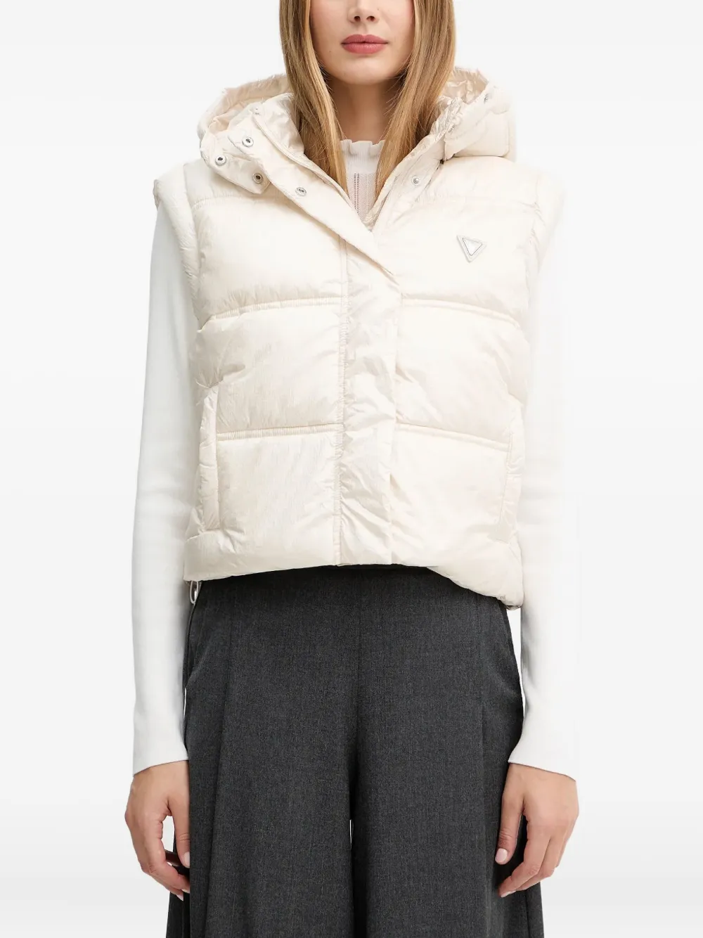 Guess Usa Hooded Padded Gilet In White