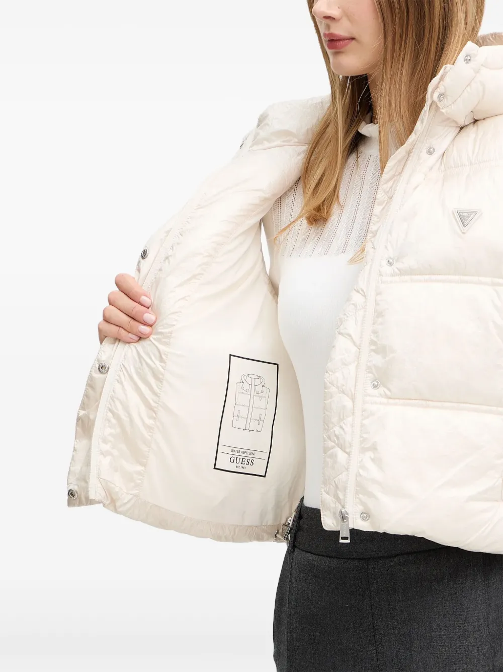 Guess Usa Hooded Padded Gilet In White