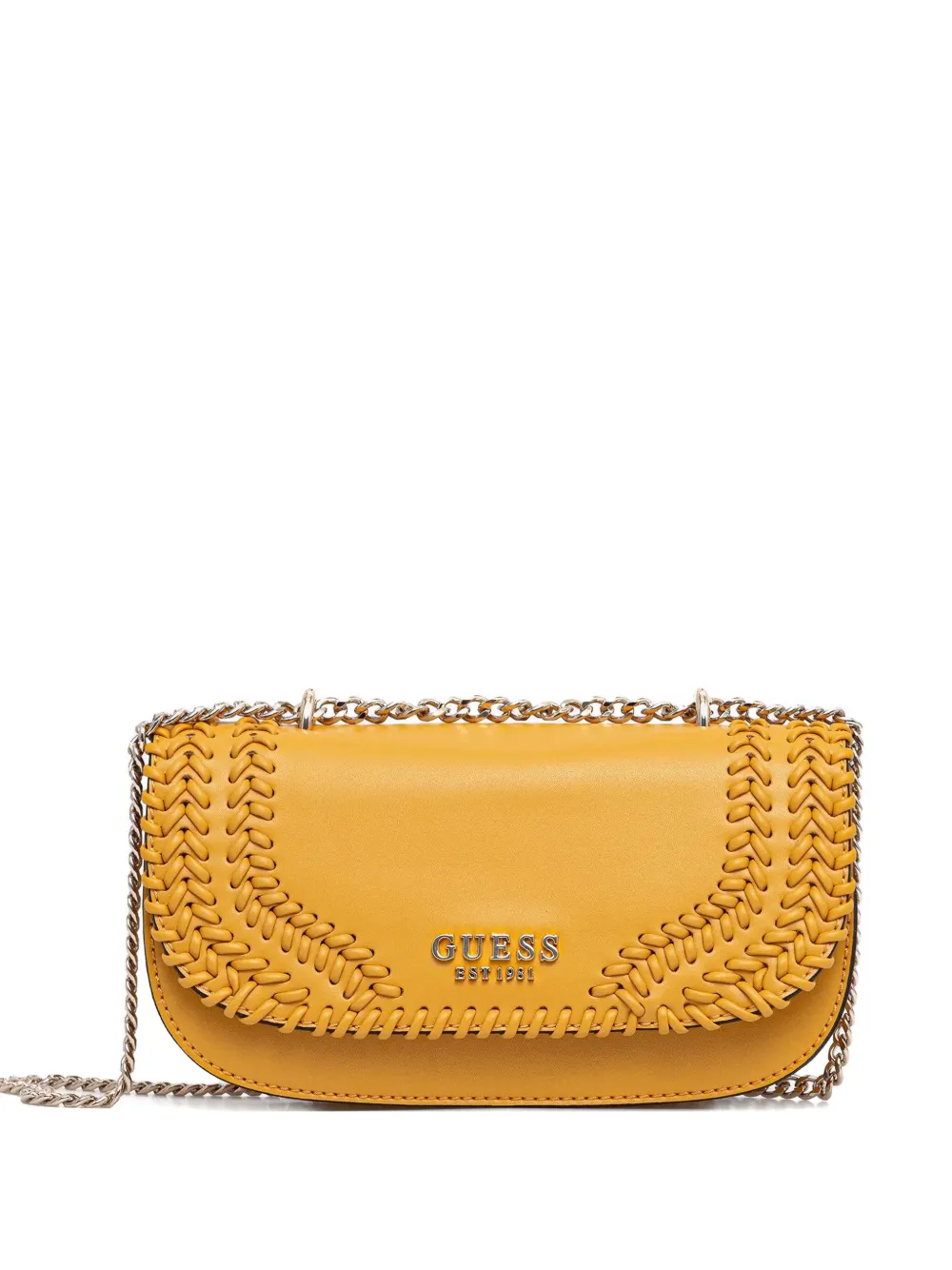 Guess Usa Tatum Mini Woven Chain-strap Cross-body Bag In Yellow