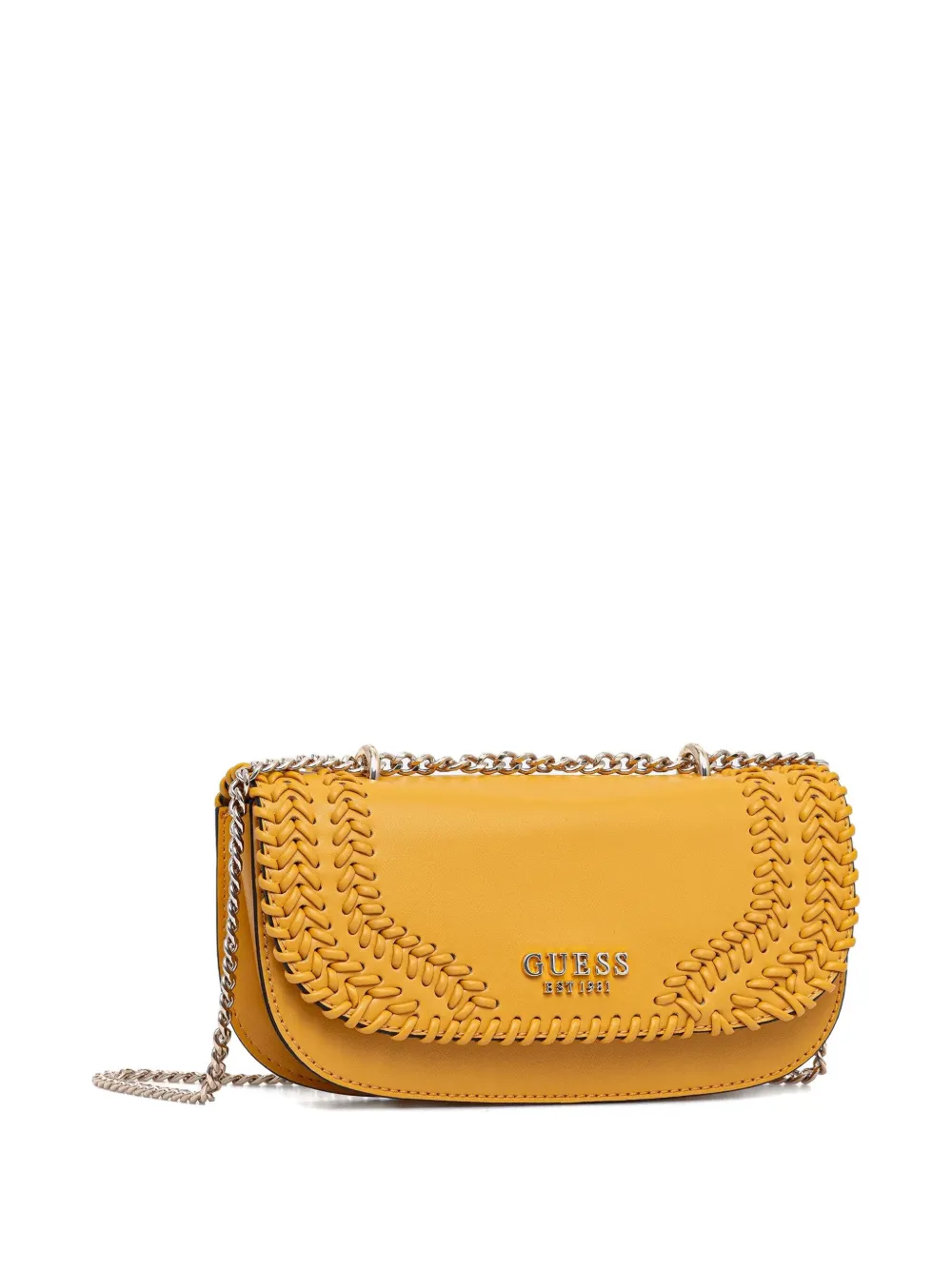 Guess Usa Tatum Mini Woven Chain-strap Cross-body Bag In Yellow