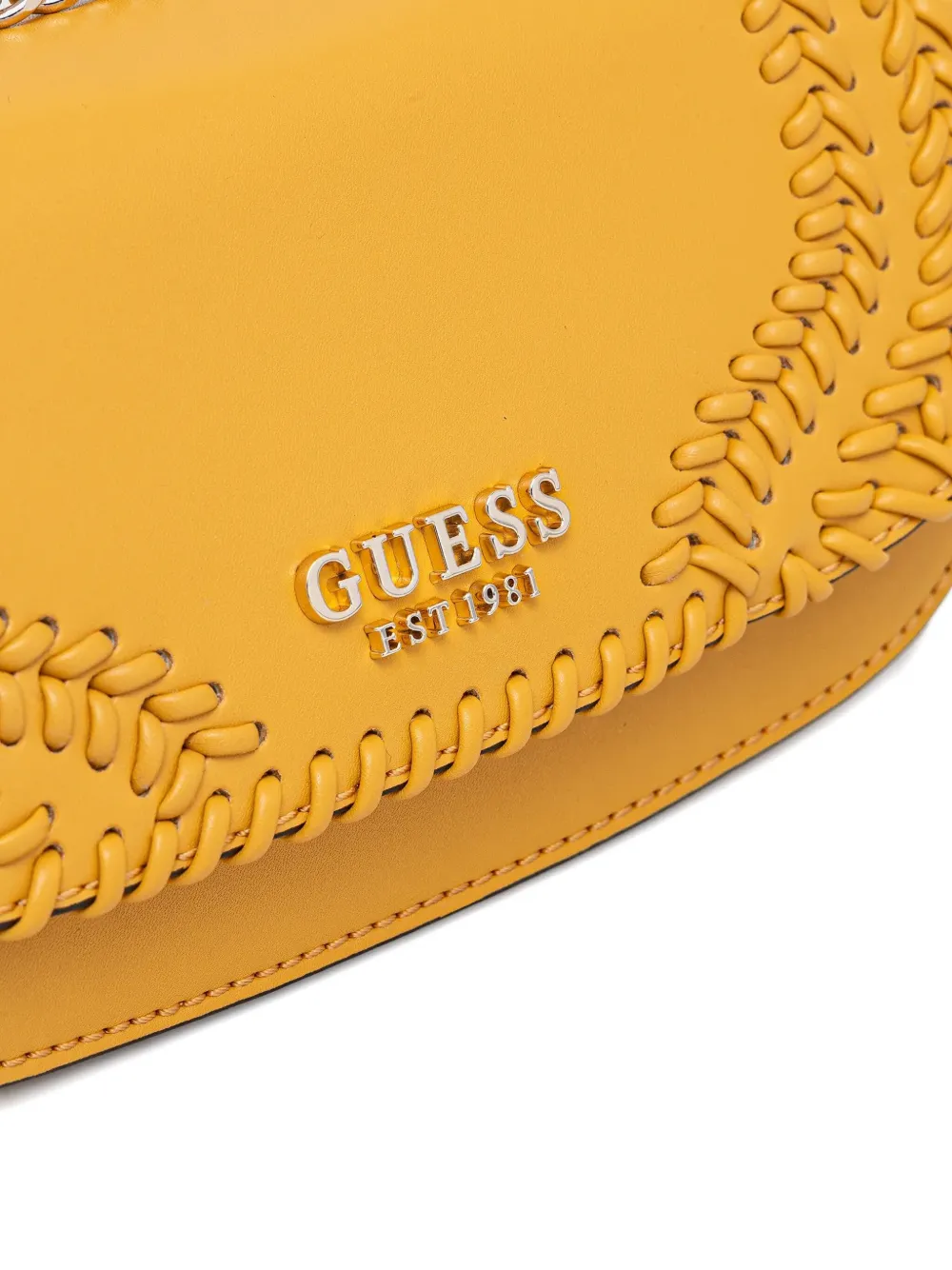Guess Usa Tatum Mini Woven Chain-strap Cross-body Bag In Yellow