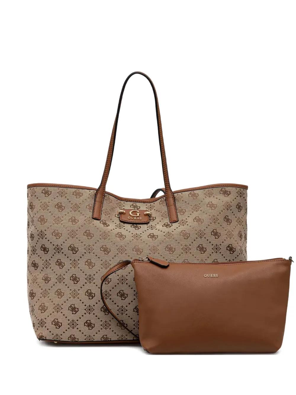 Guess Usa Monogram Logo-plaque Tote Bag In Brown