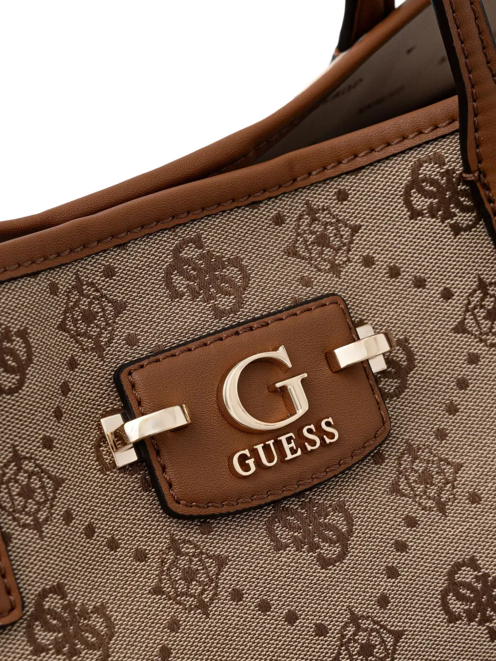 Guess Usa Monogram Logo-plaque Tote Bag In Brown