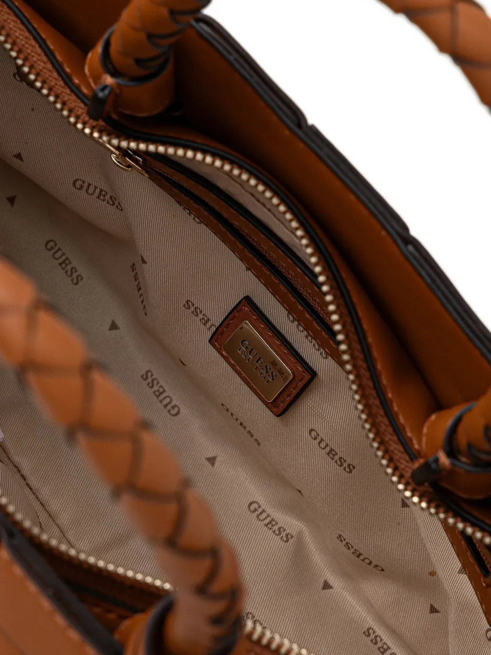 Guess Usa Woven-design Crossbody Bag In Brown