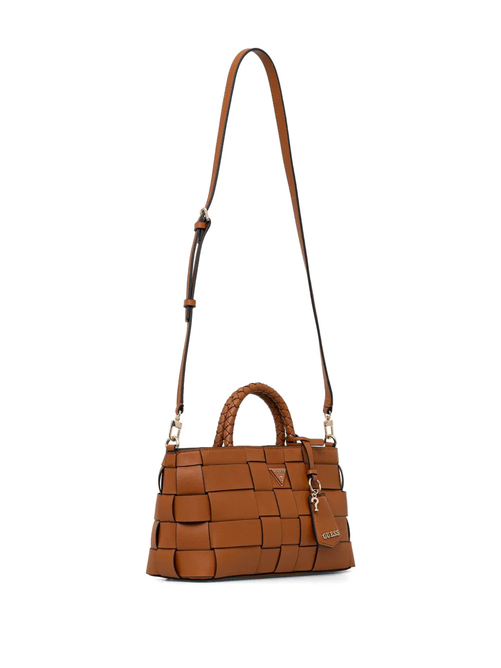 Guess Usa Woven-design Crossbody Bag In Brown