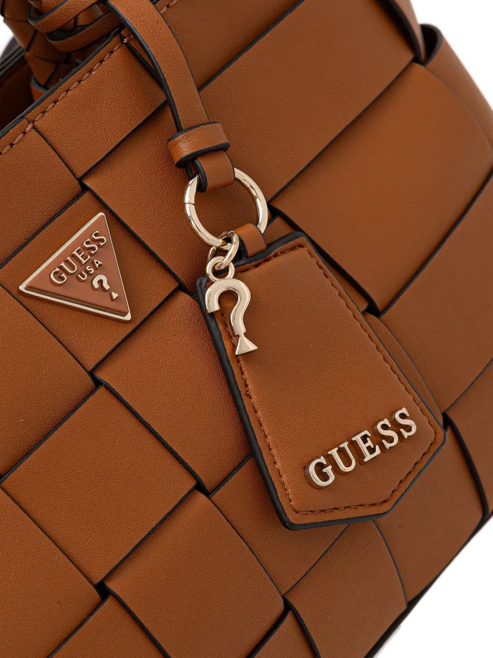 Guess Usa Woven-design Crossbody Bag In Brown