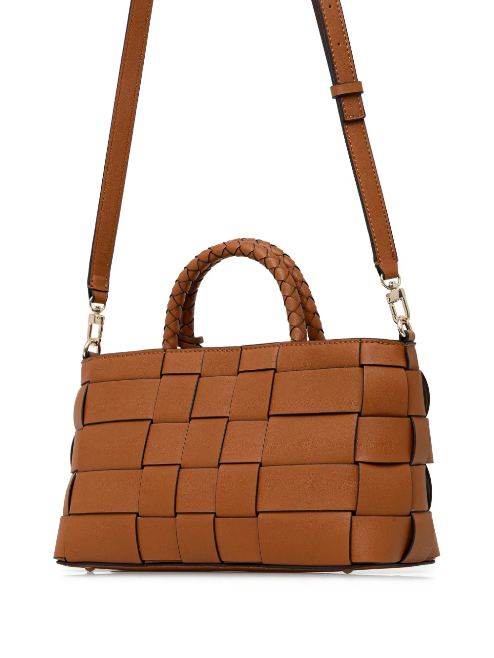 Guess Usa Woven-design Crossbody Bag In Brown