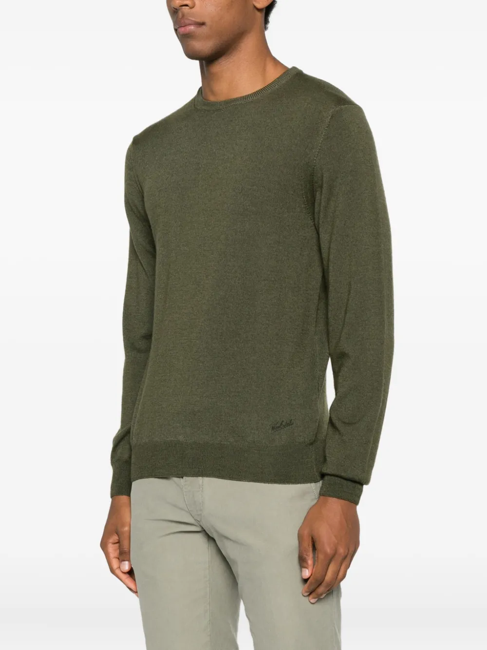 Woolrich Long Sleeve Crew Neck Sweater With Ribbed Hem In Green