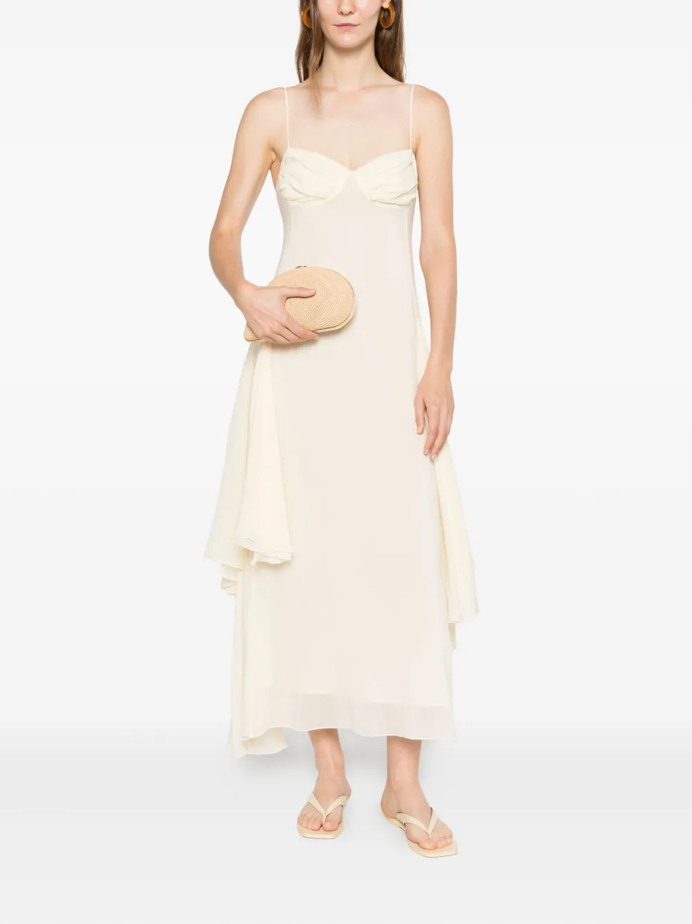 Occleus Harvey Ruffled Midi Dress In Neutral