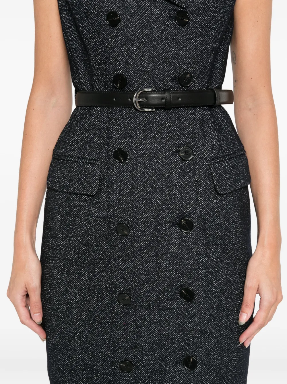 Self-portrait Double-breasted Belted Midi Dress In Blue