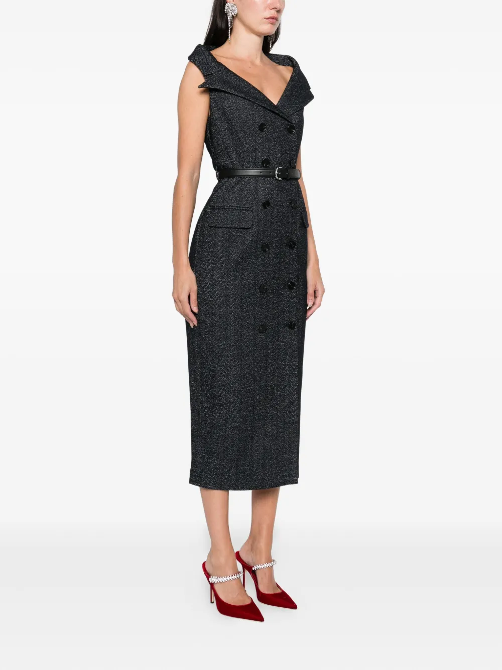 Self-portrait Double-breasted Belted Midi Dress In Blue