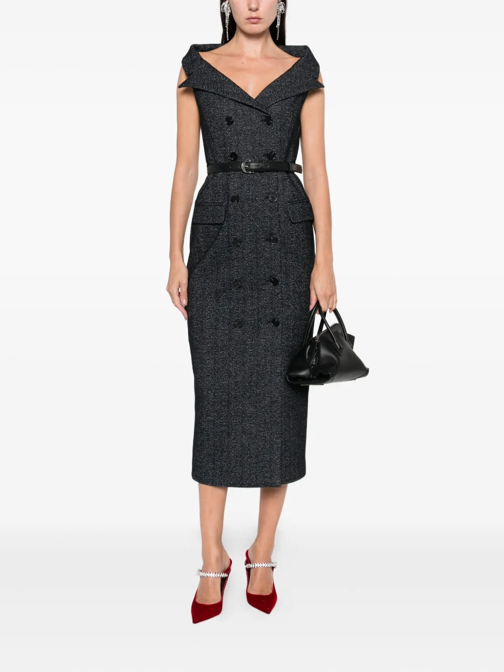 Self-Portrait double-breasted belted midi dress - Blauw