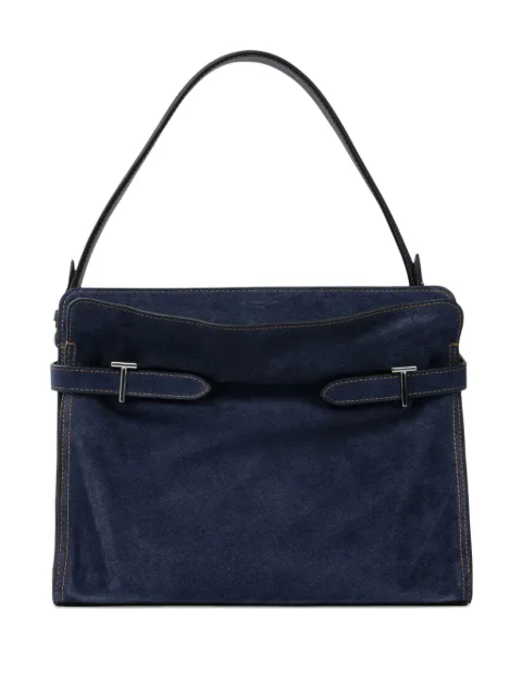 Le Tanneur large Emie denim-effect suede-leather shoulder bag