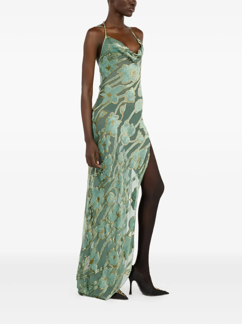 Roberto Cavalli floral-pattern asymmetrical dress - Groen