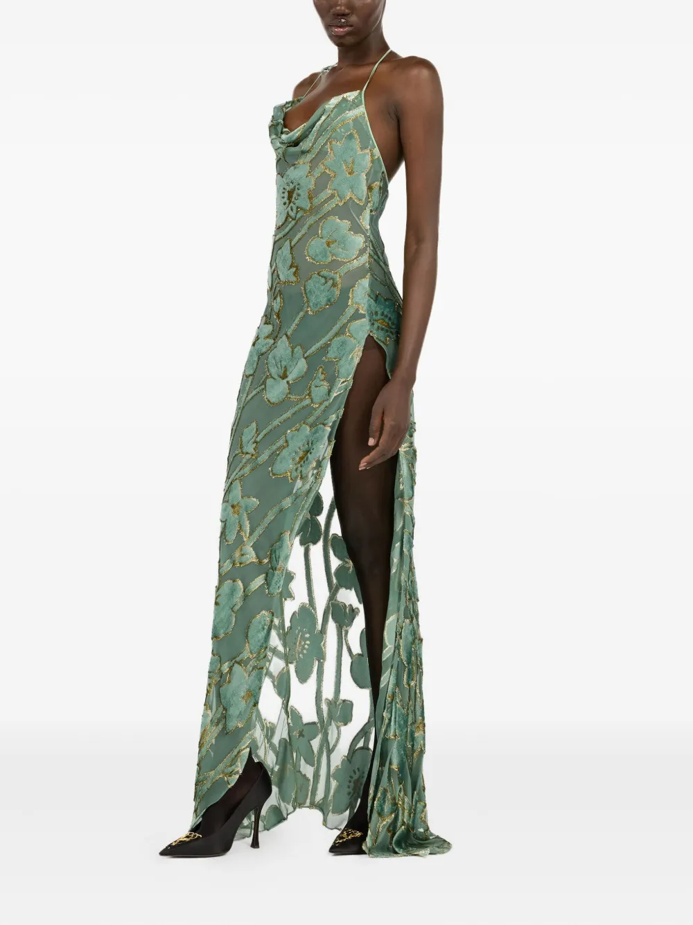 Roberto Cavalli Asymmetrische jurk met bloemenprint Groen