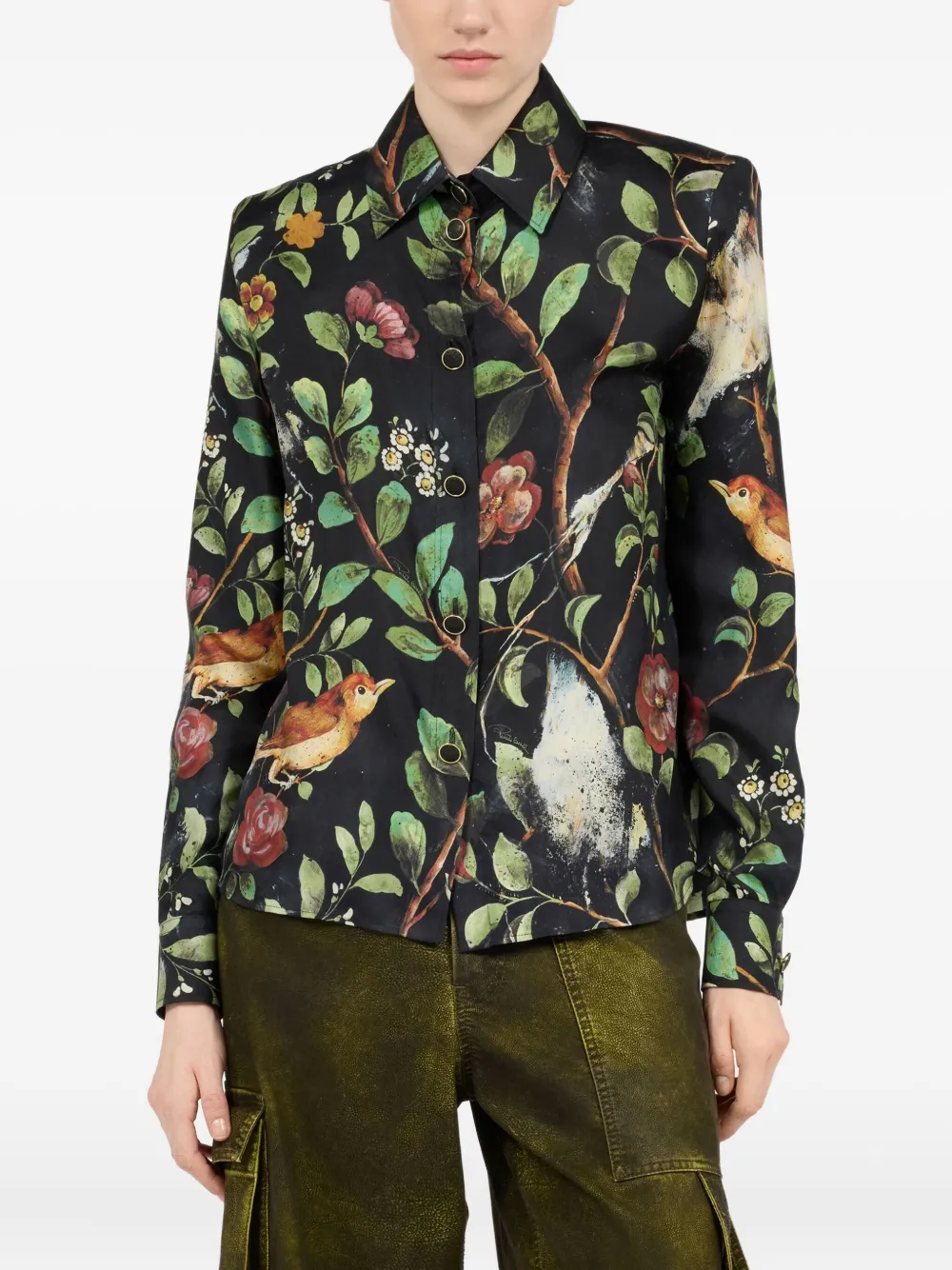 Roberto Cavalli Shrub blouse met bloemenprint Zwart
