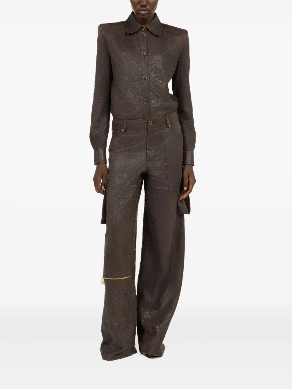 Roberto Cavalli Leren shirtjack - Bruin