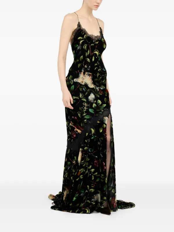 Roberto Cavalli Vestido De Fiesta Con Estampado Floral Negro