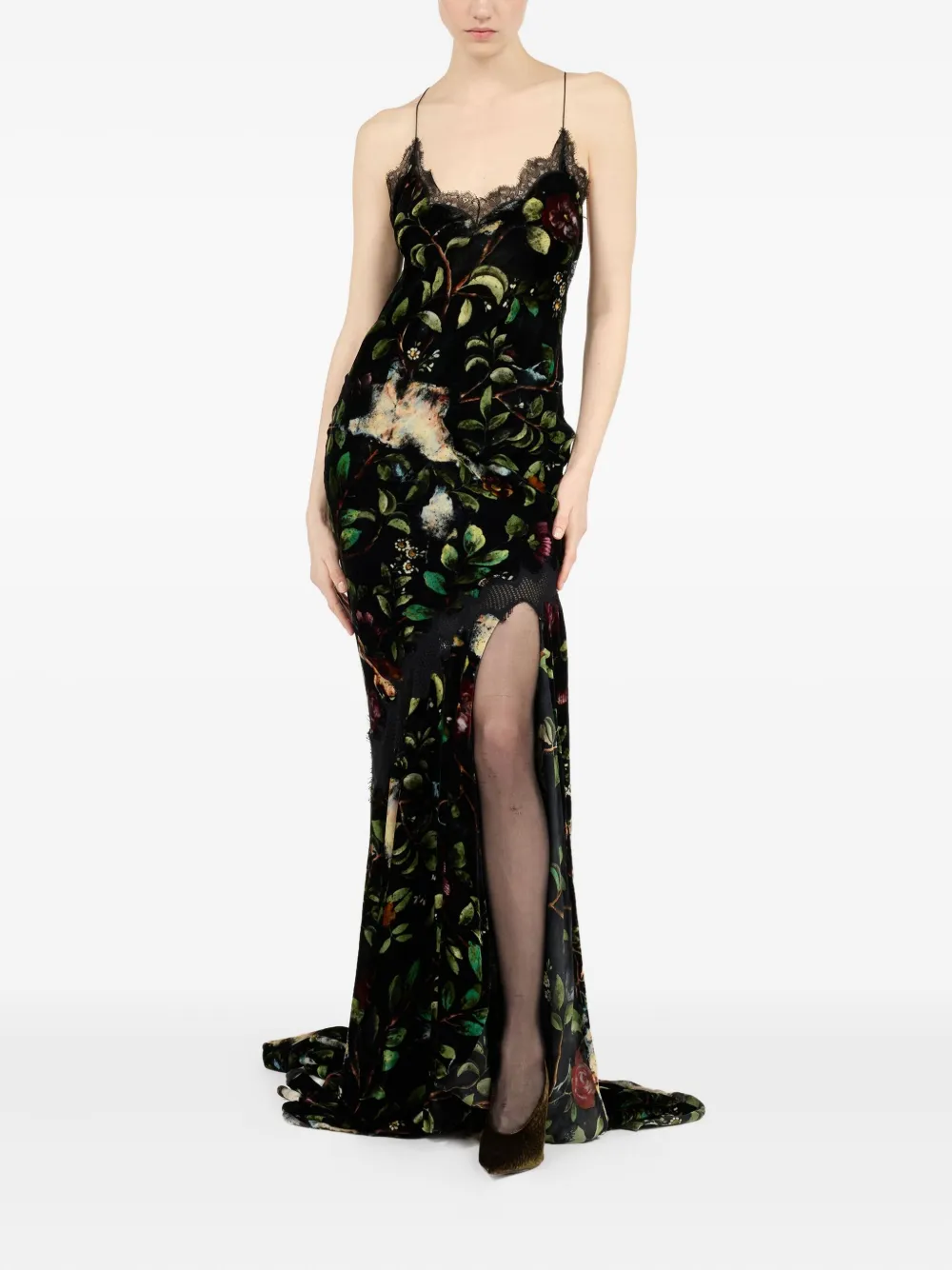 Roberto Cavalli Avondjurk met bloemenprint - Zwart