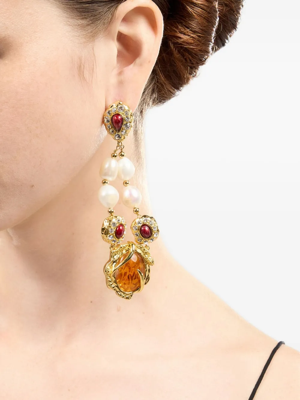 Roberto Cavalli Oorbellen verfraaid met parels - Goud