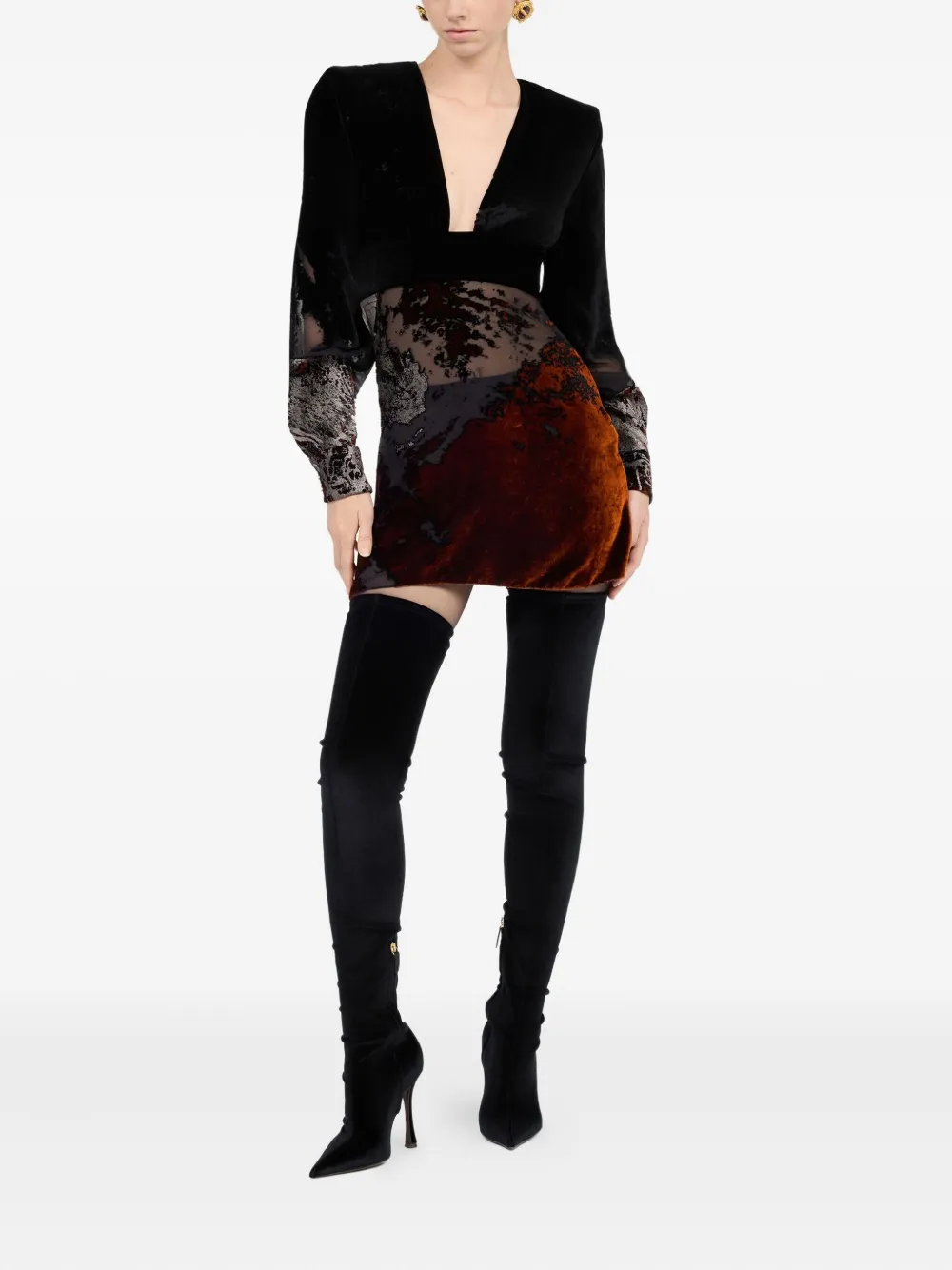 Roberto Cavalli Mini-jurk met print en lange mouwen - Zwart