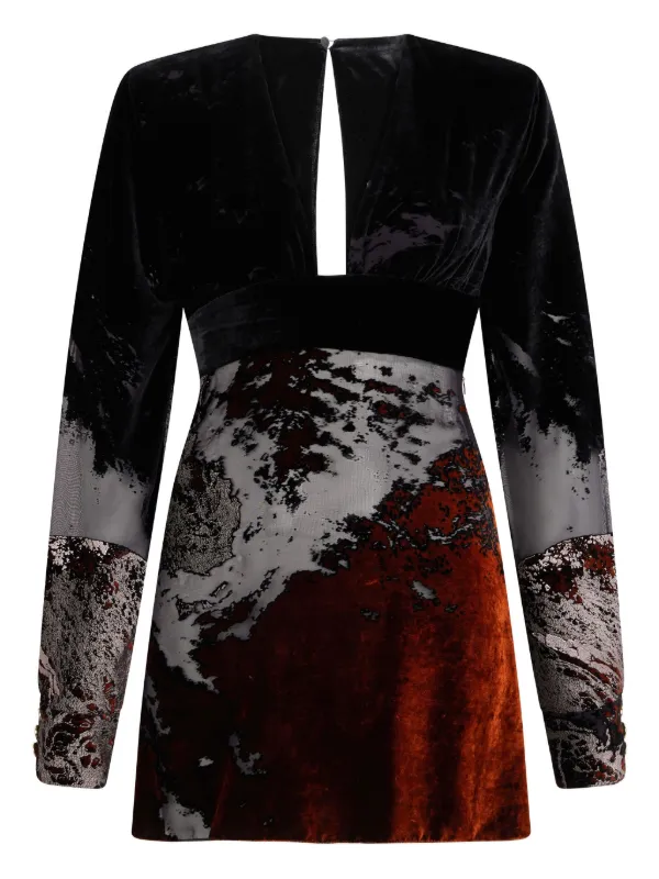 Roberto Cavalli Black Mini Dress in Silk Viscose Velvet Devor Lava Effect - Women Luxury Black 42