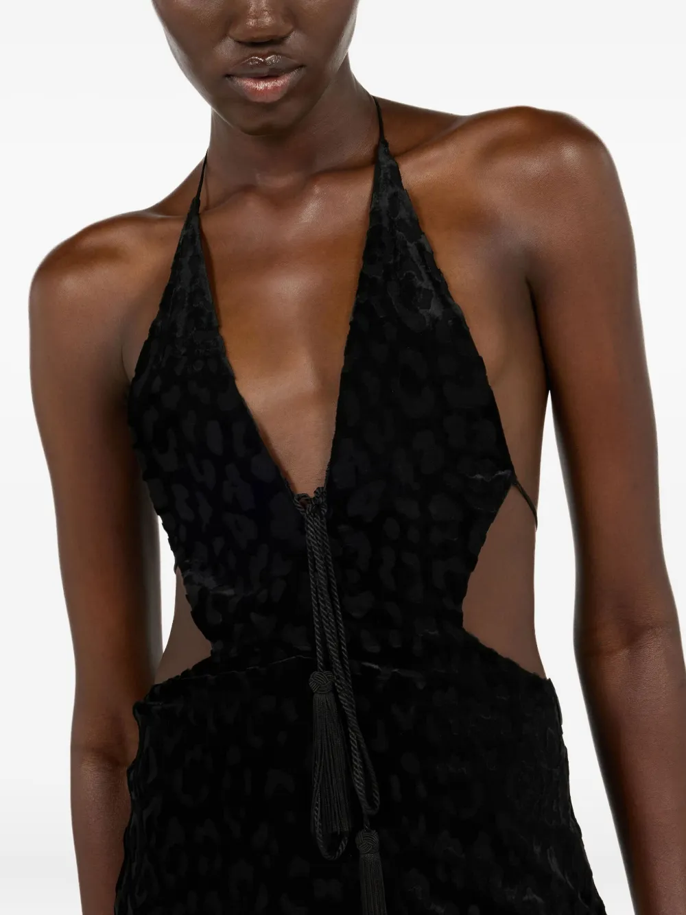 Roberto Cavalli Halter Neck Mini Dress With Tassel Detail In Black
