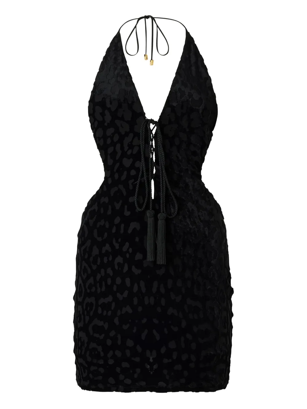Roberto Cavalli Halter Neck Mini Dress With Tassel Detail In Black