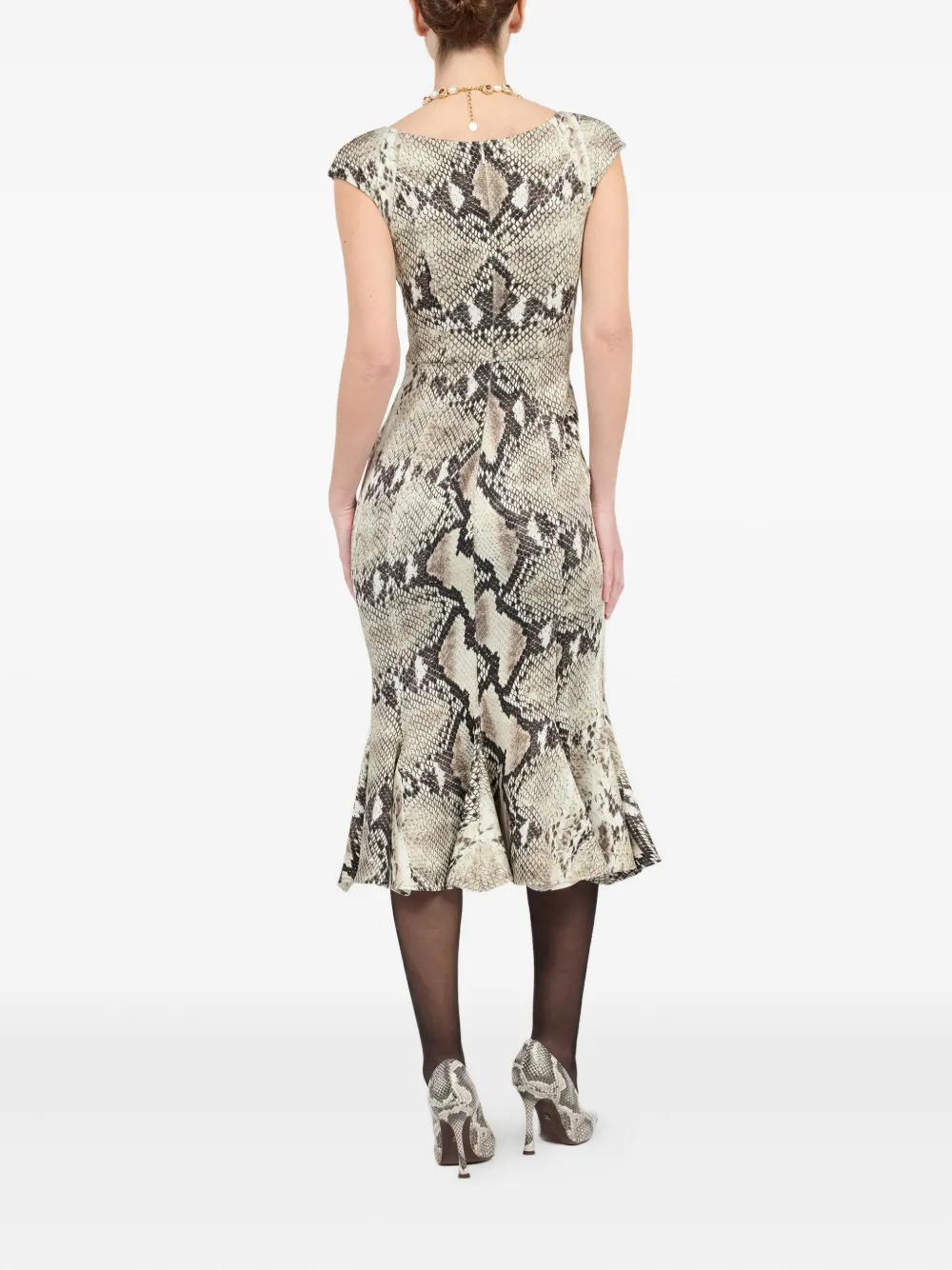 Roberto Cavalli Midi-jurk met pythonprint Beige