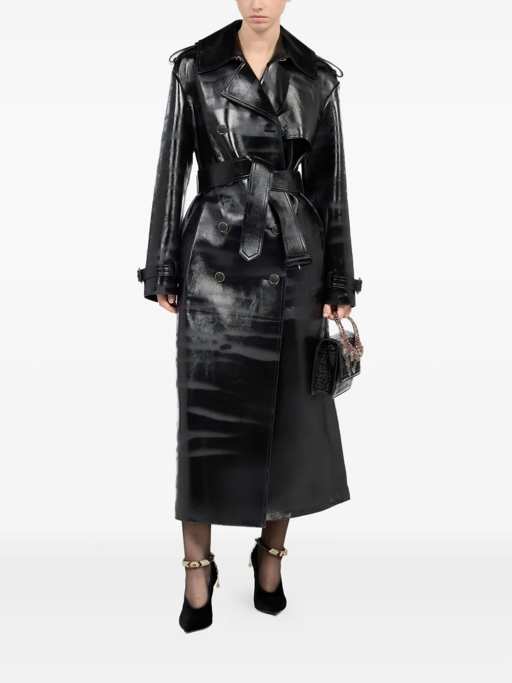 Roberto Cavalli Leren trenchcoat - Zwart
