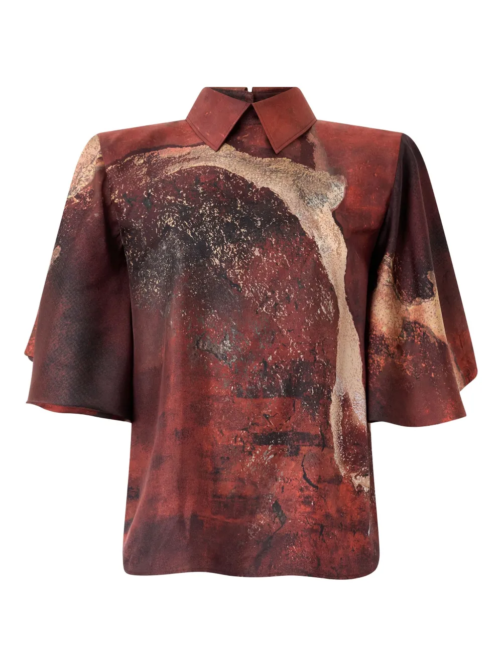 Roberto Cavalli Marble-print Silk Blouse In Brown