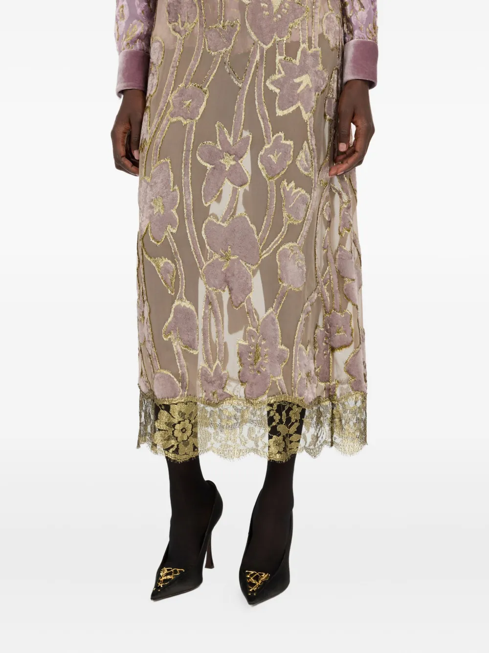 Roberto Cavalli Midi-rok met bloemenkant Beige