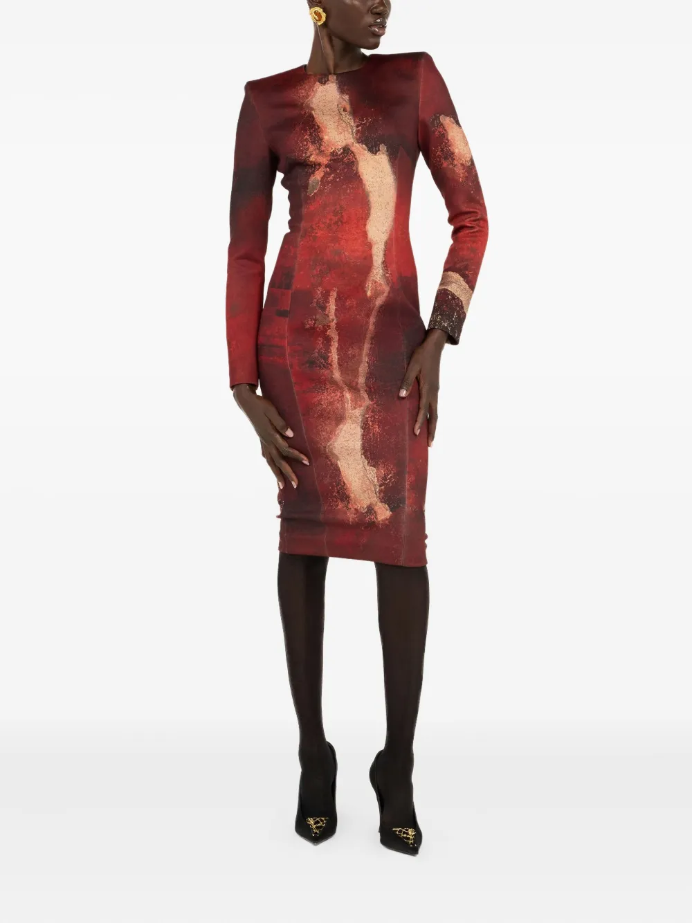 Roberto Cavalli Midi-jurk met marmerprint en mantel - Rood