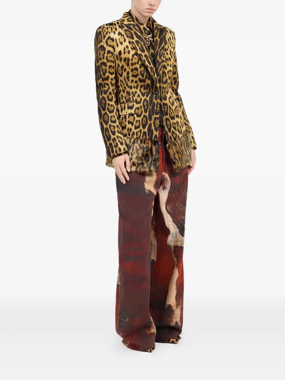 Roberto Cavalli Blazer met enkele rij knopen en jaguarprint Bruin